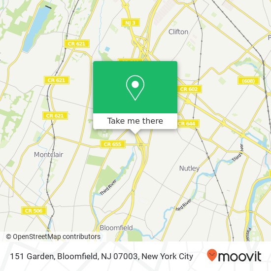Mapa de 151 Garden, Bloomfield, NJ 07003