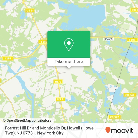 Mapa de Forrest Hill Dr and Monticello Dr, Howell (Howell Twp), NJ 07731