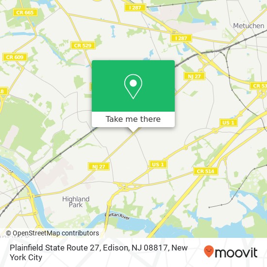 Mapa de Plainfield State Route 27, Edison, NJ 08817