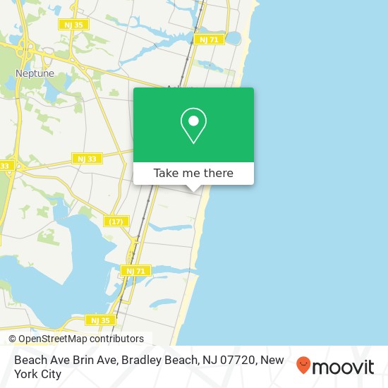 Mapa de Beach Ave Brin Ave, Bradley Beach, NJ 07720