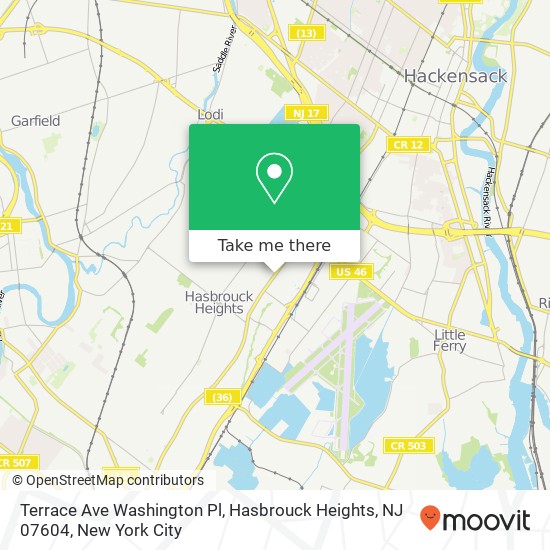 Mapa de Terrace Ave Washington Pl, Hasbrouck Heights, NJ 07604