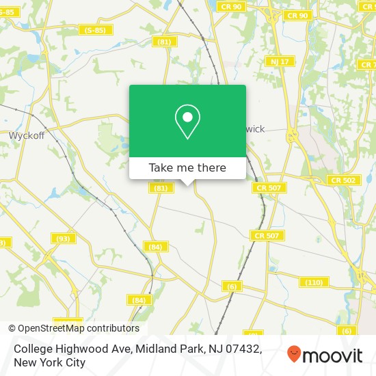Mapa de College Highwood Ave, Midland Park, NJ 07432