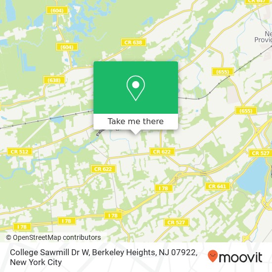 Mapa de College Sawmill Dr W, Berkeley Heights, NJ 07922