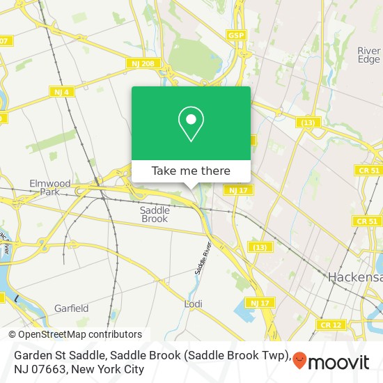 Mapa de Garden St Saddle, Saddle Brook (Saddle Brook Twp), NJ 07663