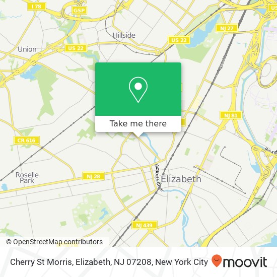 Mapa de Cherry St Morris, Elizabeth, NJ 07208