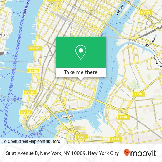 St at Avenue B, New York, NY 10009 map