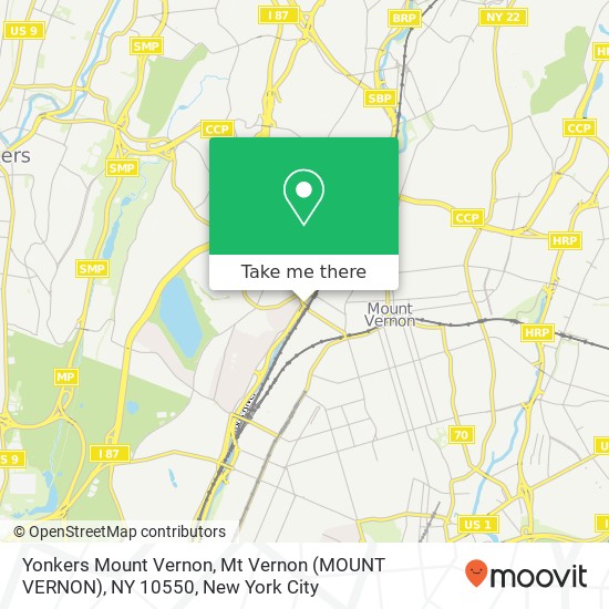 Yonkers Mount Vernon, Mt Vernon (MOUNT VERNON), NY 10550 map