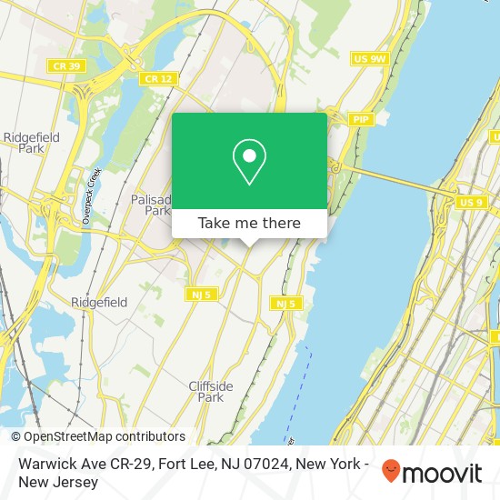 Mapa de Warwick Ave CR-29, Fort Lee, NJ 07024