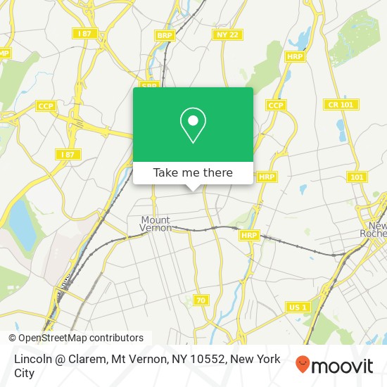 Mapa de Lincoln @ Clarem, Mt Vernon, NY 10552