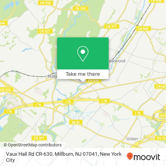 Mapa de Vaux Hall Rd CR-630, Millburn, NJ 07041