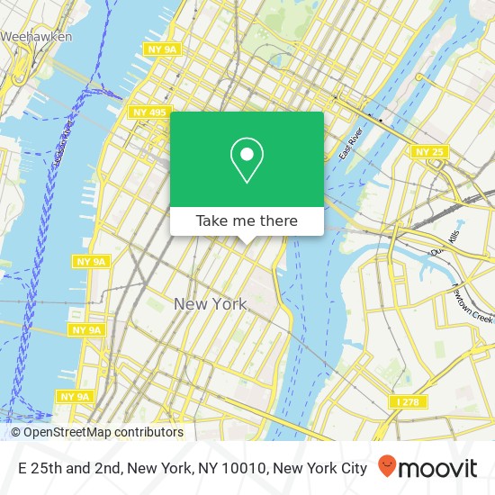 Mapa de E 25th and 2nd, New York, NY 10010