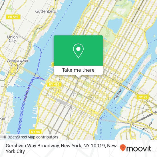 Mapa de Gershwin Way Broadway, New York, NY 10019