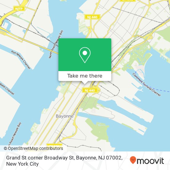 Mapa de Grand St corner Broadway St, Bayonne, NJ 07002