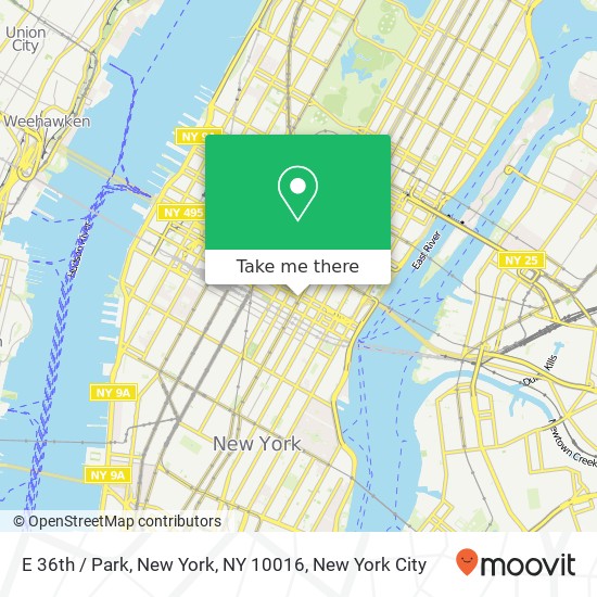 E 36th / Park, New York, NY 10016 map