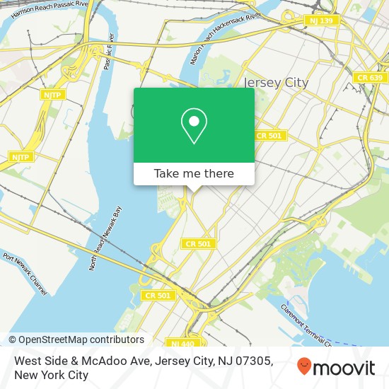 Mapa de West Side & McAdoo Ave, Jersey City, NJ 07305