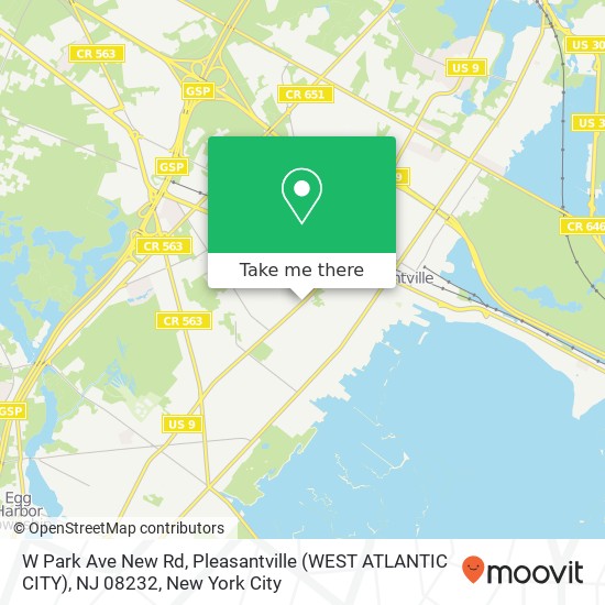 Mapa de W Park Ave New Rd, Pleasantville (WEST ATLANTIC CITY), NJ 08232