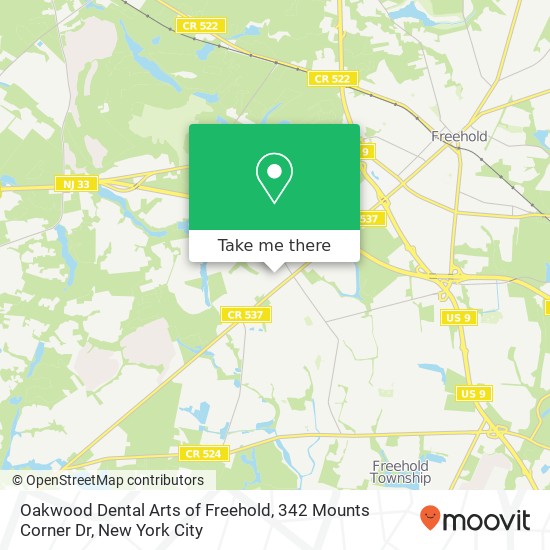 Mapa de Oakwood Dental Arts of Freehold, 342 Mounts Corner Dr