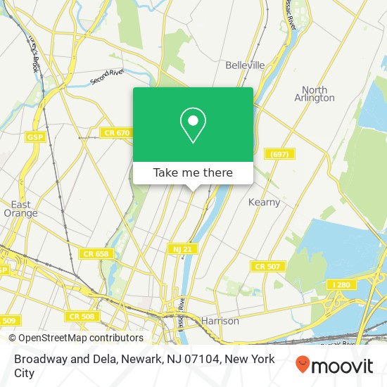Mapa de Broadway and Dela, Newark, NJ 07104