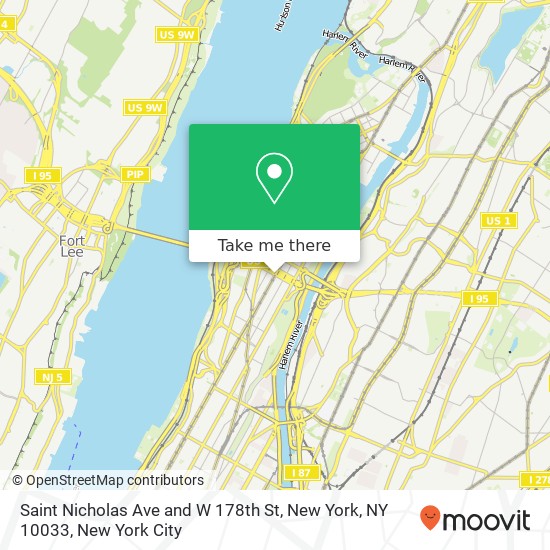 Mapa de Saint Nicholas Ave and W 178th St, New York, NY 10033