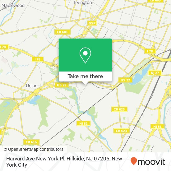 Mapa de Harvard Ave New York Pl, Hillside, NJ 07205