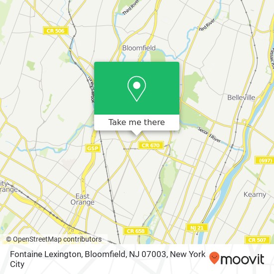 Mapa de Fontaine Lexington, Bloomfield, NJ 07003
