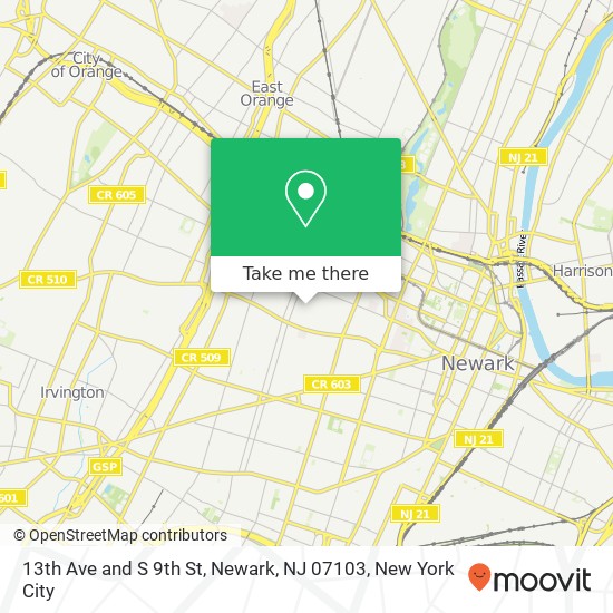 Mapa de 13th Ave and S 9th St, Newark, NJ 07103