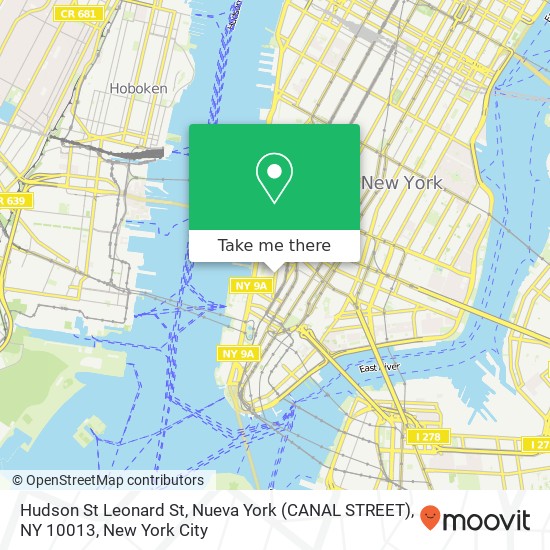 Mapa de Hudson St Leonard St, Nueva York (CANAL STREET), NY 10013