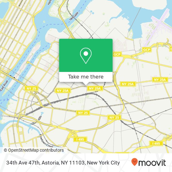 Mapa de 34th Ave 47th, Astoria, NY 11103
