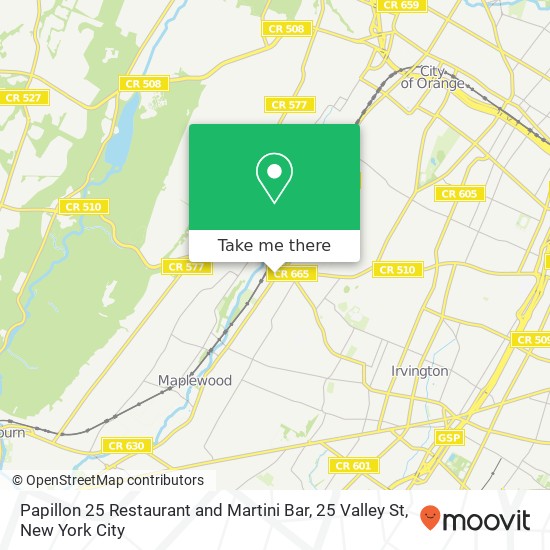 Mapa de Papillon 25 Restaurant and Martini Bar, 25 Valley St