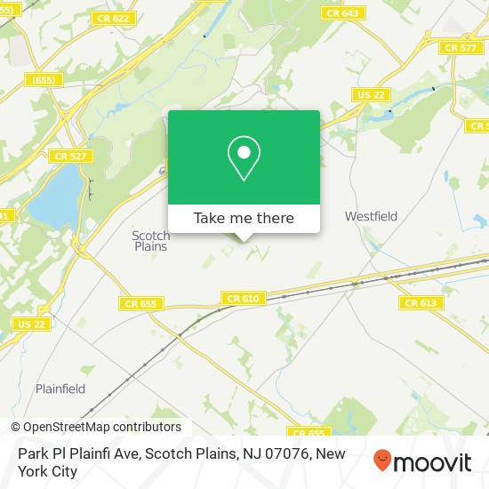 Mapa de Park Pl Plainfi Ave, Scotch Plains, NJ 07076