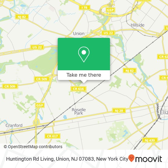 Mapa de Huntington Rd Living, Union, NJ 07083