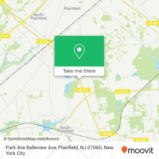 Mapa de Park Ave Belleview Ave, Plainfield, NJ 07060