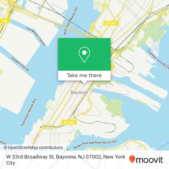 Mapa de W 33rd Broadway St, Bayonne, NJ 07002