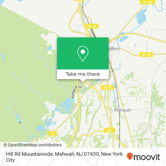 Mapa de Hill Rd Mountainside, Mahwah, NJ 07430