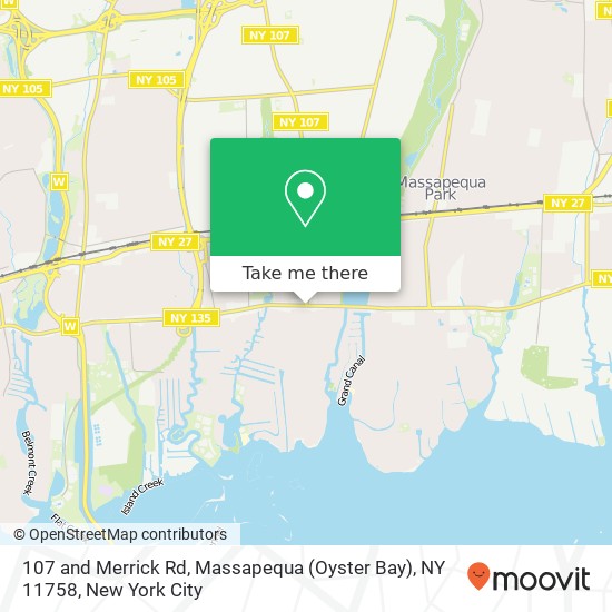 Mapa de 107 and Merrick Rd, Massapequa (Oyster Bay), NY 11758