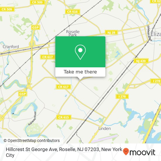 Mapa de Hillcrest St George Ave, Roselle, NJ 07203