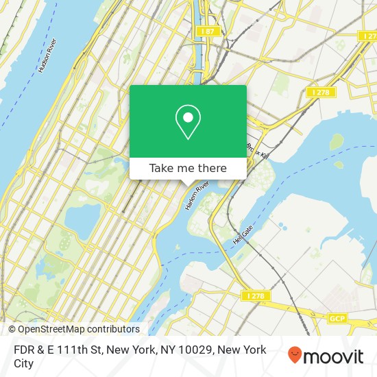 FDR & E 111th St, New York, NY 10029 map