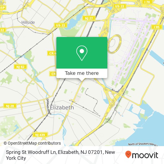Mapa de Spring St Woodruff Ln, Elizabeth, NJ 07201