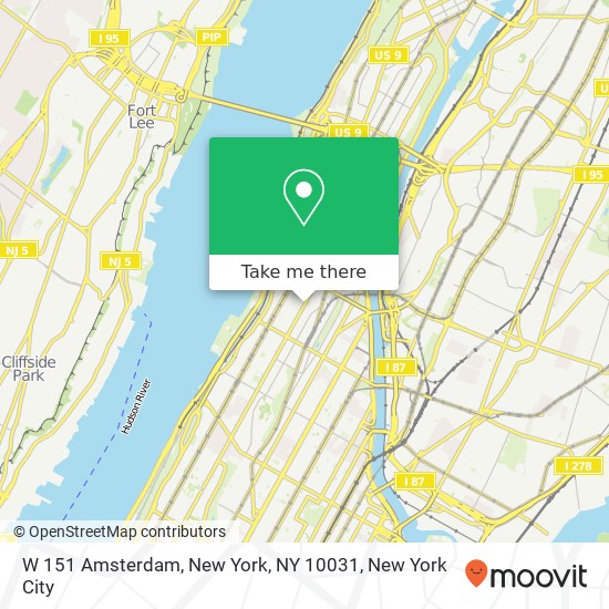 Mapa de W 151 Amsterdam, New York, NY 10031