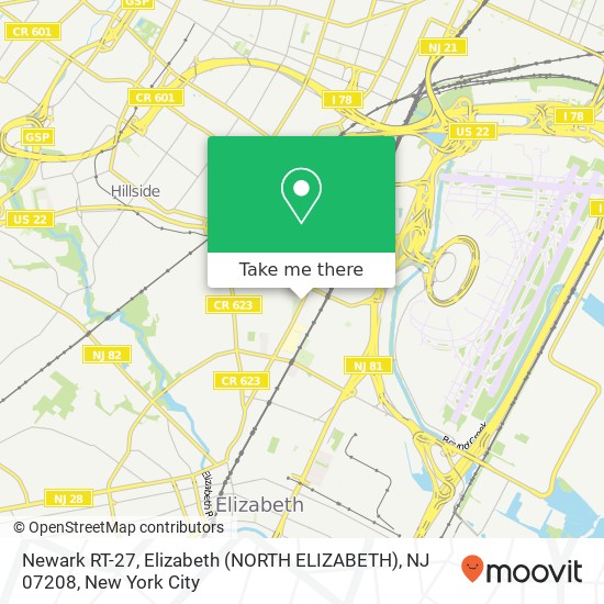 Mapa de Newark RT-27, Elizabeth (NORTH ELIZABETH), NJ 07208