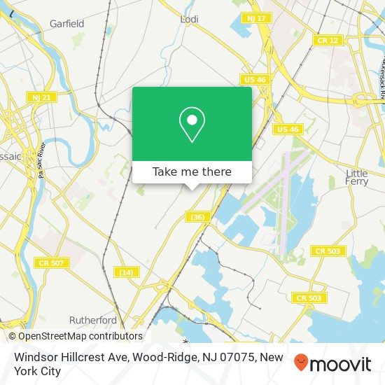 Mapa de Windsor Hillcrest Ave, Wood-Ridge, NJ 07075