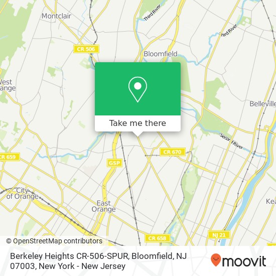 Berkeley Heights CR-506-SPUR, Bloomfield, NJ 07003 map