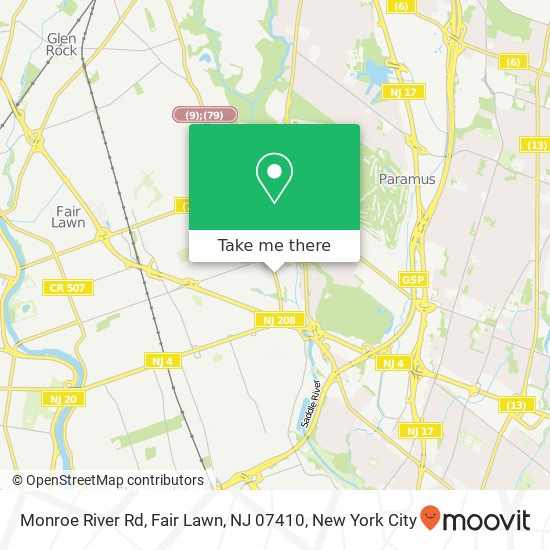 Mapa de Monroe River Rd, Fair Lawn, NJ 07410