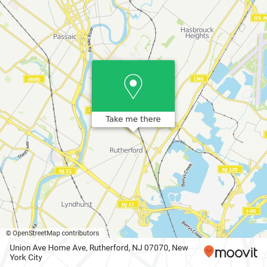Mapa de Union Ave Home Ave, Rutherford, NJ 07070
