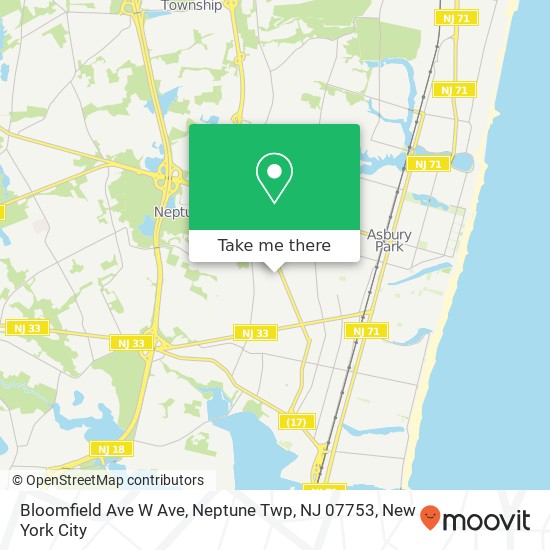 Mapa de Bloomfield Ave W Ave, Neptune Twp, NJ 07753