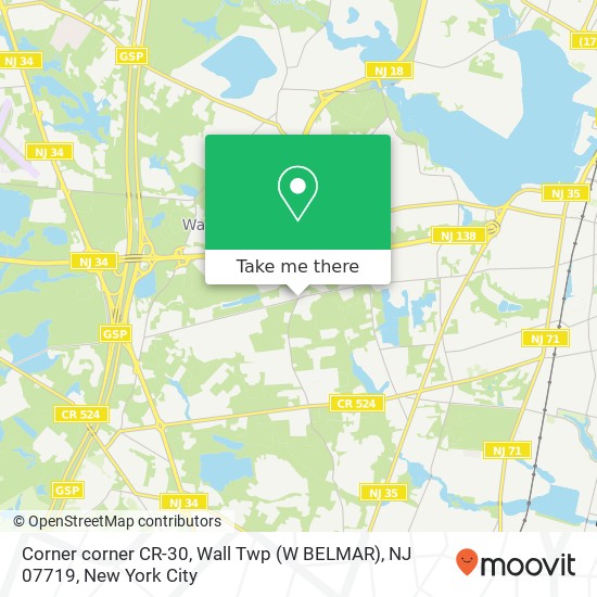 Mapa de Corner corner CR-30, Wall Twp (W BELMAR), NJ 07719