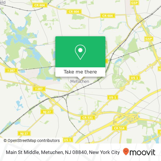 Mapa de Main St Middle, Metuchen, NJ 08840