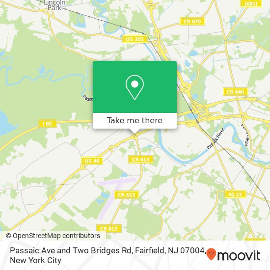 Passaic Ave and Two Bridges Rd, Fairfield, NJ 07004 map