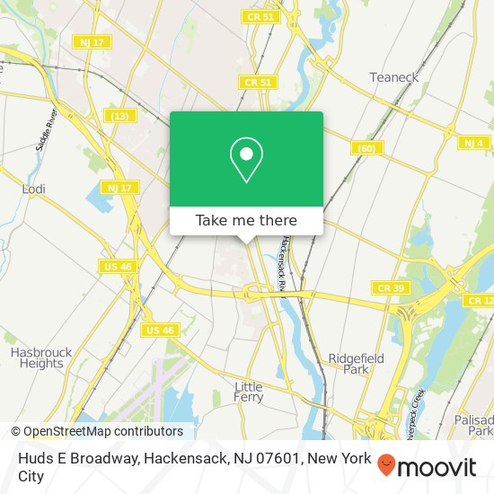 Mapa de Huds E Broadway, Hackensack, NJ 07601