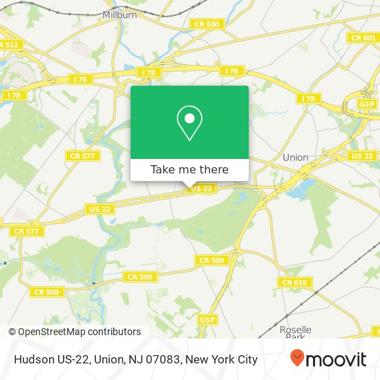 Mapa de Hudson US-22, Union, NJ 07083
